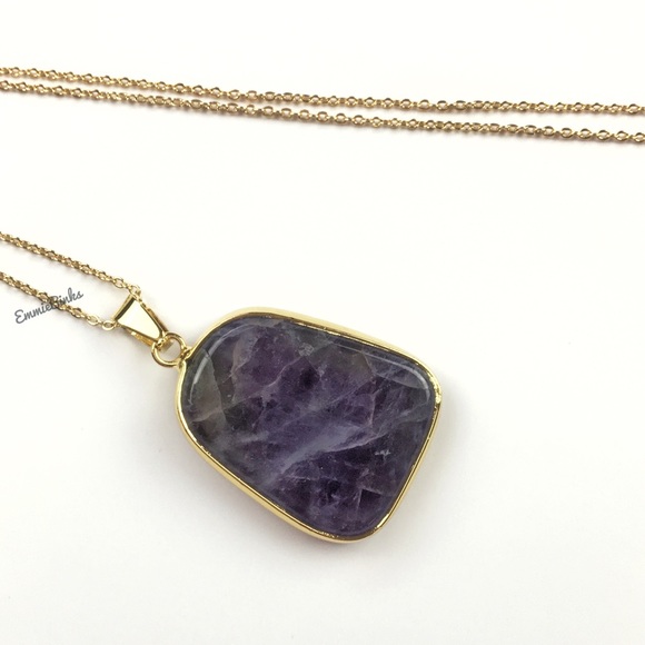 New Genuine Natural Amethyst Pendant Necklace - Amethyst Geometric Pendant - Picture 4 of 15